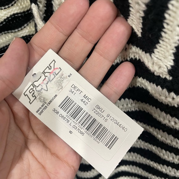 FOX Womens black and white striped pocketed shifter cardigan size large NWT - Picture 8 of 10